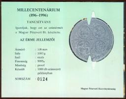 1996. "Millecentenárium" nagyalakú Ag emlékérem, 1000g! T:PP Csak 1000db! RRR!!! Eredeti d...