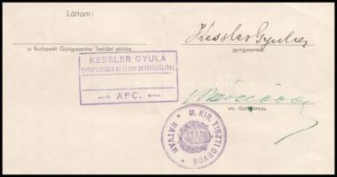 1943 Apc, Kessler Gyula, az apci "Isteni Gondviselés" gyógyszertár tulajdonosa által kitöl...