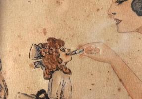 Jelzés nélkül: Tiszta erotika. Akvarell, karton, foltos. Üvegezett fa keretben, üveg bal alsó sarkáb...