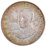 Lebó Ferenc (1960-) 1990. Magyar Külkereskedelmi Bank / Raoul Wallenberg Egyesület Ag emlékérem (36.11g/0.925/42.5mm) dísztokban T:1 (eredetileg PP) patina