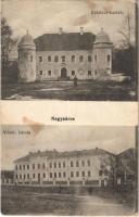 1917 Nagysáros, Velky Saris; II. Rákóczi Ferenc kastély télen, Állami iskola / castle in winter, school (fa)