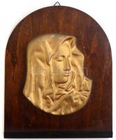 Aranyozott kerámia madonna fa lapon, 20,5x16,5 cm