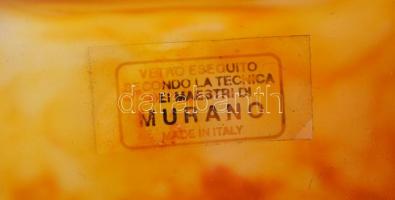 Muranoi üveg váza és szalvétatartó, kézzel festett, anyagában színezett, kis csorbával, váza m: 18 c...