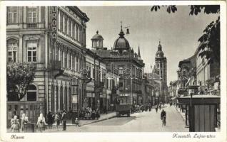 1940 Kassa, Kosice; Kossuth Lajos utca, Europa szálloda, üzletek / street, hotel, shops