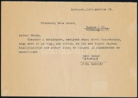 1961 Bp., Lyka Károly (1869-1965) saját kézzel aláírt rövid, gépelt levele Vidovszky Bél festőművész számára