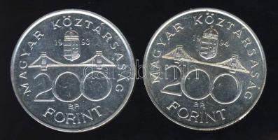1993-94. 200Ft Ag "MNB" (1x) + "Deák" (1x) T:BU,2