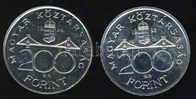 1992-94. 200Ft Ag "MNB" (1x) + "Deák" (1x) T:BU,2
