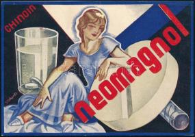 1932 A Chinoin gyógyszergyár Neomagnol fertőtlenítőszerének dekoratív, art deco stílusú reklámlapja, grafika: Gönczi-Gebhardt Tibor, szép állapotban