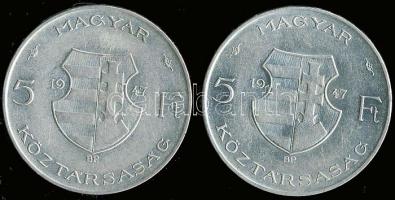 1947. 5Ft Ag "Kossuth" (2x) T:2,2/3