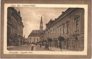 Kolozsvár, Cluj; Egyetem utca, üzletek / street, shops (kis szakadás / small tear)
