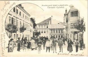 1905 Győr, Erzsébet térről feljáró a püspökvárba, üzlet. Berecz Viktor kiadása (EK)