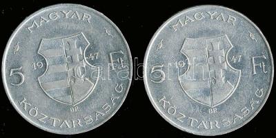 1947. 5Ft Ag "Kossuth" (2x) T:2-,2/3