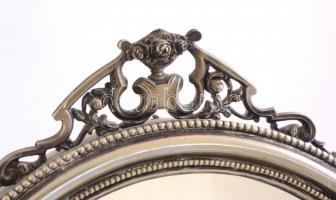 Antik Berndorf ezüstözött alpakka asztali és fali tükör. Fa hátlappal, kitámasztóval. Jelzett. 44x32...