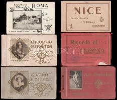 6 db RÉGI külföldi képeslapfüzet / 6 pre-1945 European postcard booklets - Firenze, Nice, Ancona, Roma