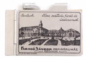 cca 1925 Faragó Sándor Papíráruházának (Szolnok) reklámja, városképes alumínium tokban lévő jegyzetfüzet