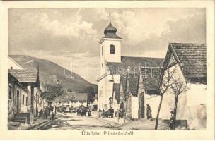 1931 Pilisszántó, Fő utca, templom, üzlet. Frisala Márton kiadása
