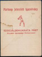 1948 Szociáldemokrata Párt pártnap jelenléti igazolvány