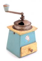 Régi tekerős fa kávédaráló 24 cm