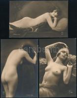 cca 1920-1930 3 db akt fotó, J. Mandel, Párizs, 13,5×8,5 cm