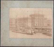 cca 1880 Budapest, Magyar Tudományos Akadémia épülete, kartonra ragasztott fotó, rárajzolt rácsozással, 17×23 cm