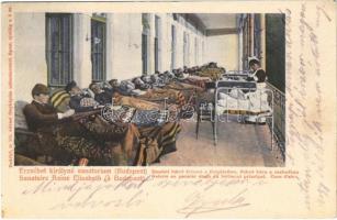 1904 Budakeszi, Erzsébet királyné szanatórium, emeleti fekvő folyosó a főépületben, fekvő kúra a szabadban + ERZSÉBET SZANATÓRIUM BUDAPEST POSTAI ÜGYN.