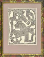 Sz. Lázár Anna (?-): Labirintus. Vegyes technika, papír. Jelzett. Hátoldalán autográf felirattal. Üvegezett fa keretben, 25x21 cm.