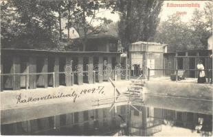 1909 Budapest XVI. Rákosszentmihály, uszoda, fürdő kabinok  (EK)