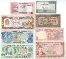 8db-os vegyes ázsiai bankjegytétel, közte Fülöp-szigetek 1943. 1P T:I-III 8pcs mixed Asian banknote lot, within Philippines 1943. 1 Peso C:F