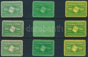 1941 Hitel,Világ stádium három színű levélzáró garnitúrában, az egyikről hiányzik a sötétzöld színnyomat