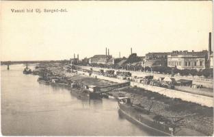 Szeged, Vasúti híd Újszegeddel, rakpart, iparvasút, halászbárkák