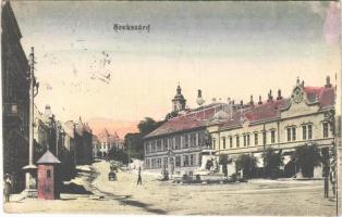 1922 Szekszárd, utca, Szegzárd szálló, cukrászda, kerekes kút, Garay szobor (EK)
