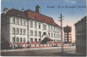 1940 Szolnok, víztorony, M. kir. áll. polgári fiúiskola, fűszer üzlet (EK)