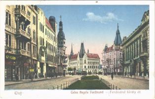 1923 Kolozsvár, Cluj; Ferdinánd király út, Uránia filmszínház, mozi, üzletek / street, shops, cinema