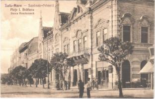 1925 Szatmárnémeti, Satu Mare; Piata I. Bratinau, Banca Romaneasca / tér, román bank / square, Romanian bank