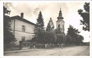 1944 Nagyberezna, Velykyi Bereznyi, Velky Berezny; Görög katolikus templom, szolgabíróság / church, court + kétnyelvű bélyegzés / bilingual cancellation