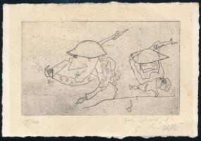 Olvashatatlan jelzéssel: Rohanás puskával. Rézkarc (1/20), papír, 8×14 cm