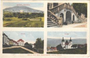 1923 Dobrá Voda, Brünnl (Horní Stropnice); Grotte, Schule, Kirche. Gruss aus dem Gnadenorte Maria Trost / general view, grotto, school, pilgrimage church (EK)