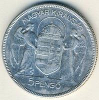 1930. 5P Ag "Horthy jobbra" T:3 ph