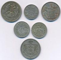 6db vegyes jugoszláv, svájci, osztrák, spanyol fémpénz, közte Jugoszlávia 1931. 10D Ag "I. Sánd...