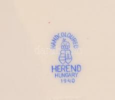 Herendi Viktória mintás porcelán bonbonier, kézzel festett, jelzett, kopásnyomokkal, 13×10×4,5 cm