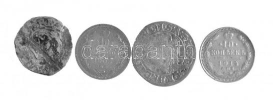 4xklf Ag érmetétel, közte Orosz Birodalom 1905-1914. 10k Ag (2db) + Ausztria 1634. 3kr Ag II. Ferdinánd (1,39g) T:2-3 4xdiff Ag coin lot, within Russian Empire 1905-1914. 10 Kopecks Ag (2pcs) + Austria 1634. 3 Kreuzer Ag Ferdinand II (1,39g) C:XF-F