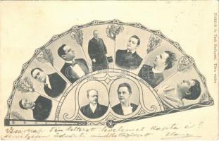 1901 A kor nagy színészei: Hegedűs, Gaál, Fenyvessi, Újházy, Goth, Horváth, Szirmai, Vízváry és Náday. Fröhlich és Tsuk. Art Nouveau (EK)