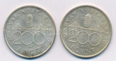 1993. 200Ft Ag "MNB" (2x) T:2 szennyeződés Adamo F13