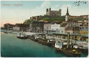 1912 Pozsony, Pressburg, Bratislava; rakpart, vár, gőzhajó / quay, castle, steamship (EK)