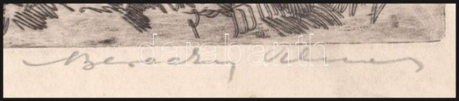 Bereczky Vilmos jelzéssel: Pásztorok a pusztában, rézkarc, papír, jelzett, foltos, 15x21 cm