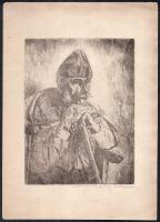 Bereczky Vilmos jelzéssel: Öreg pásztor, rézkarc, papír, jelzett, a rézkarc felett kis karcolással a papíron, 23x17 cm