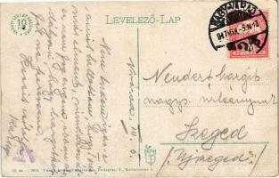 1917 Nagyvárad, Oradea; Szent László tér, villamos, piaci árusok, kávéház, takarékpénztár. Vasúti Le...