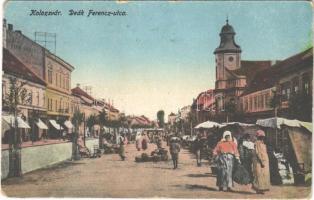 Kolozsvár, Cluj; Deák Ferenc utca, piac, üzletek / street view, market vendors, shops (kopott sarkak / worn corners)