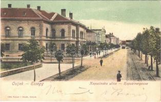 1904 Eszék, Essegg, Osijek; Kapucinska ulica / Kapuzinergasse / street view + BRÓD - NAGY-KANIZSA 26. SZ. (EK)