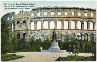 Pola, Pula; Arena mit Kaiserin Elisabeth-Denkmal / Arena con il Mon. dell' imperatrice Elisabetta / Arena sa spomenikom cesarice Jelisave / Amfiteátrum és Erzsébet királyné (Sisi) szobor, K.u.K. matrózok / amphitheatre, Empress Elisabeth of Austria (Sisi) monument, K.u.K. mariners